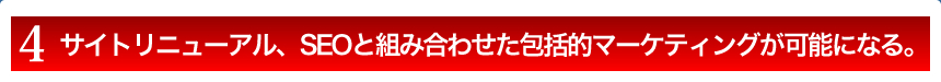 サイトリニューアル、SEOと組み合わせた包括的マーケティングが可能になる。